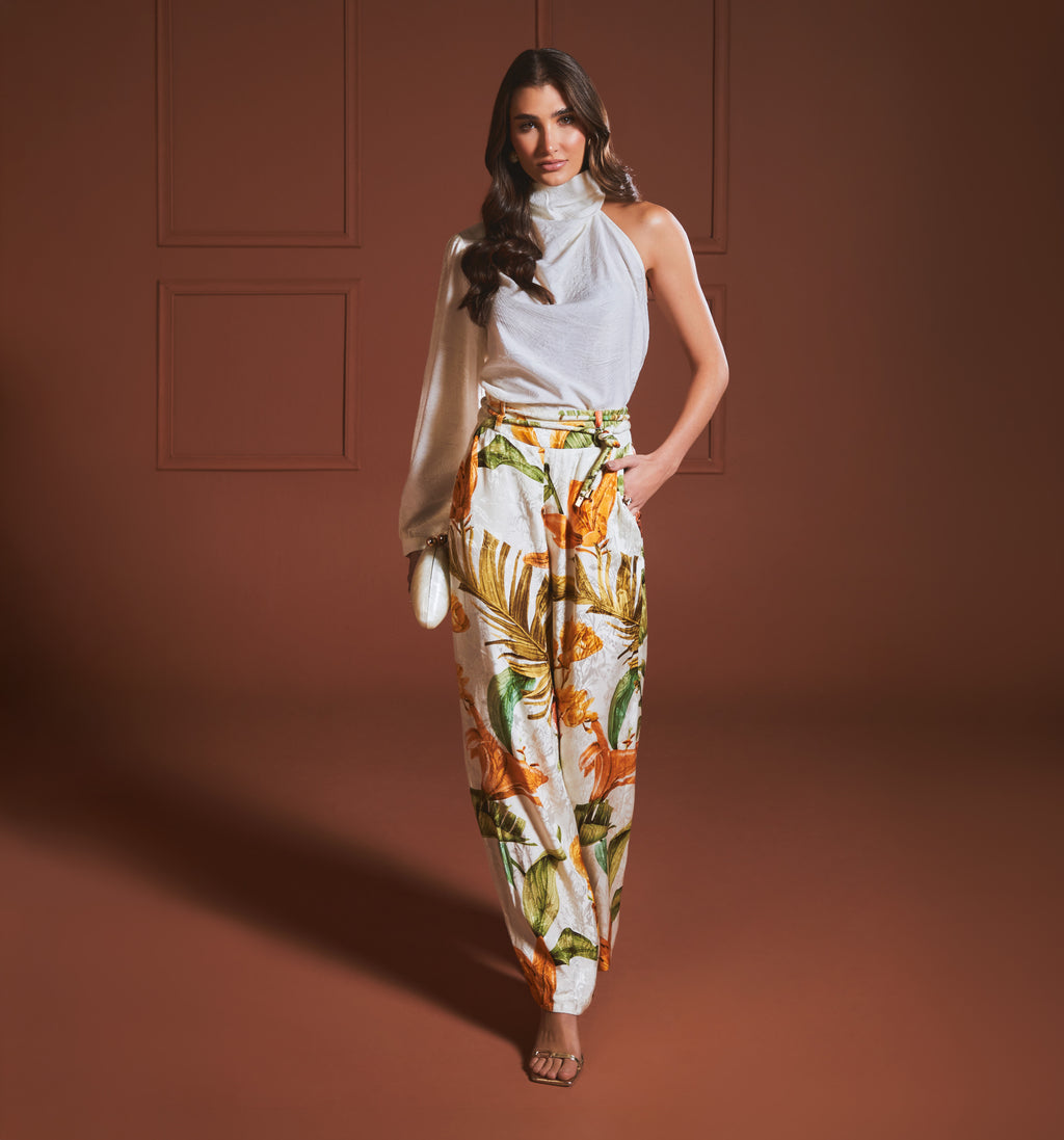 Pantalon Palazo Tiro Alto Con Tira Doble