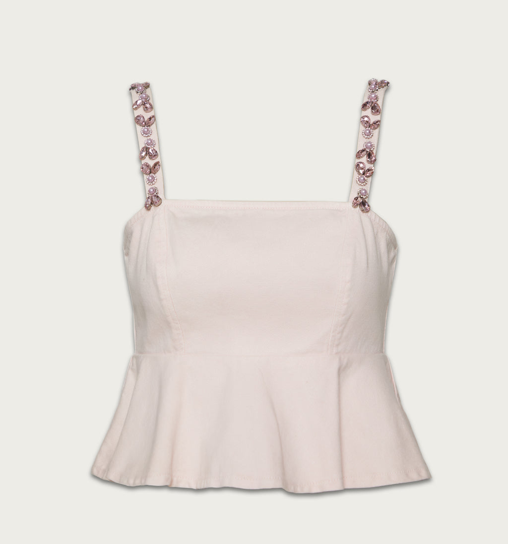 Blusa Crop Peplum De Tiras Con Cristales