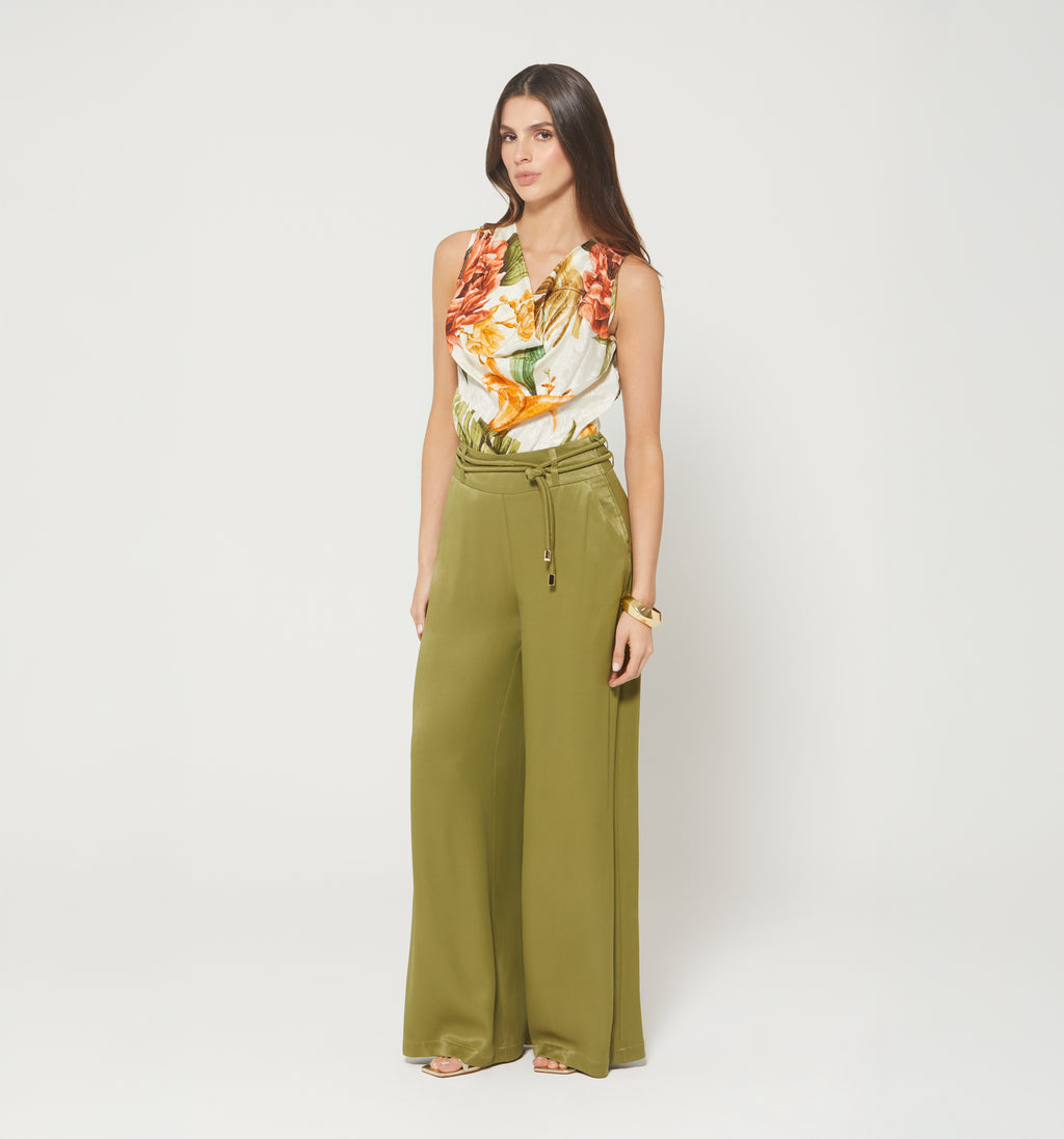 Pantalon Palazo Tiro Alto Con Tira Doble