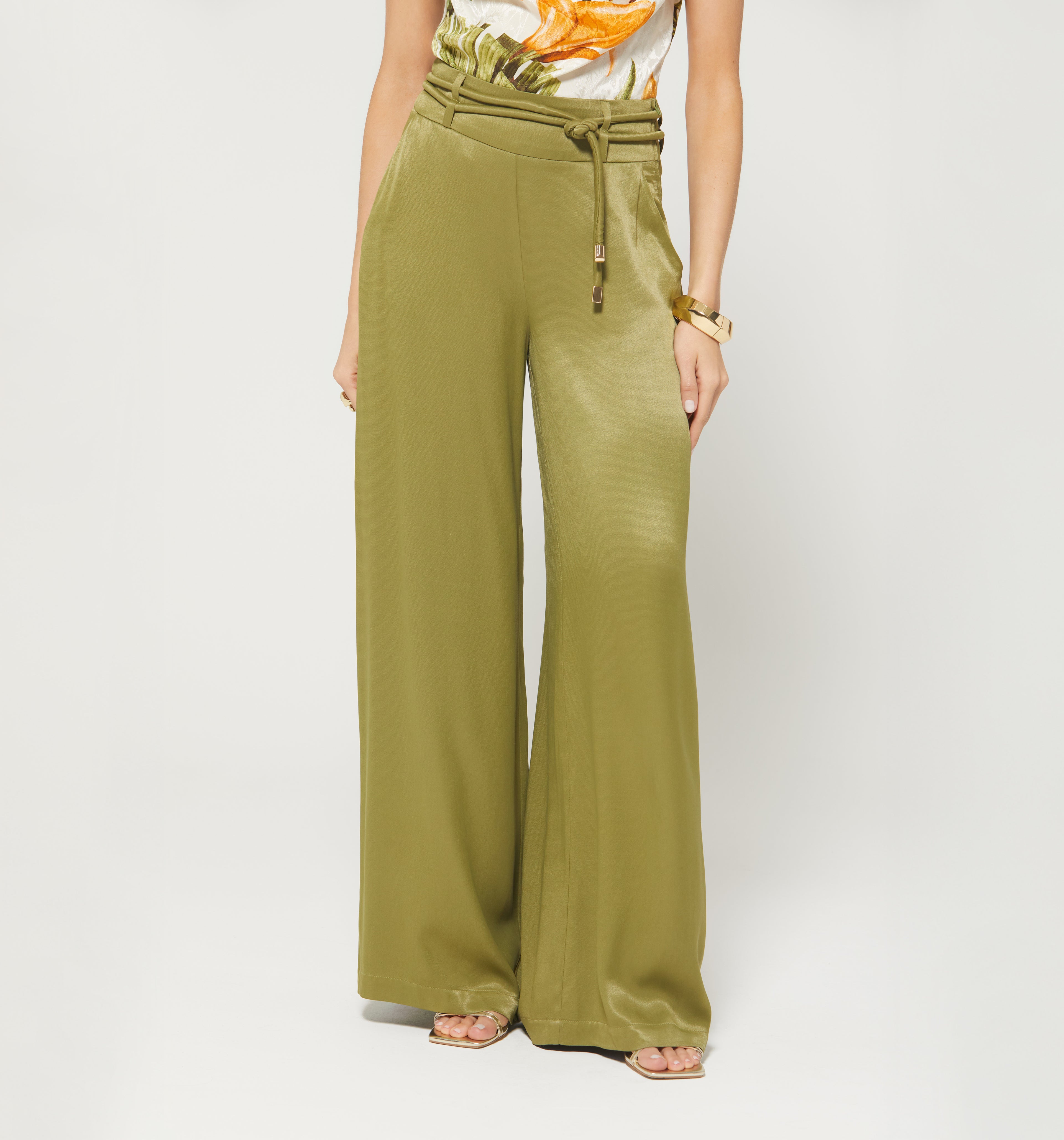 Pantalon Palazo Tiro Alto Con Tira Doble