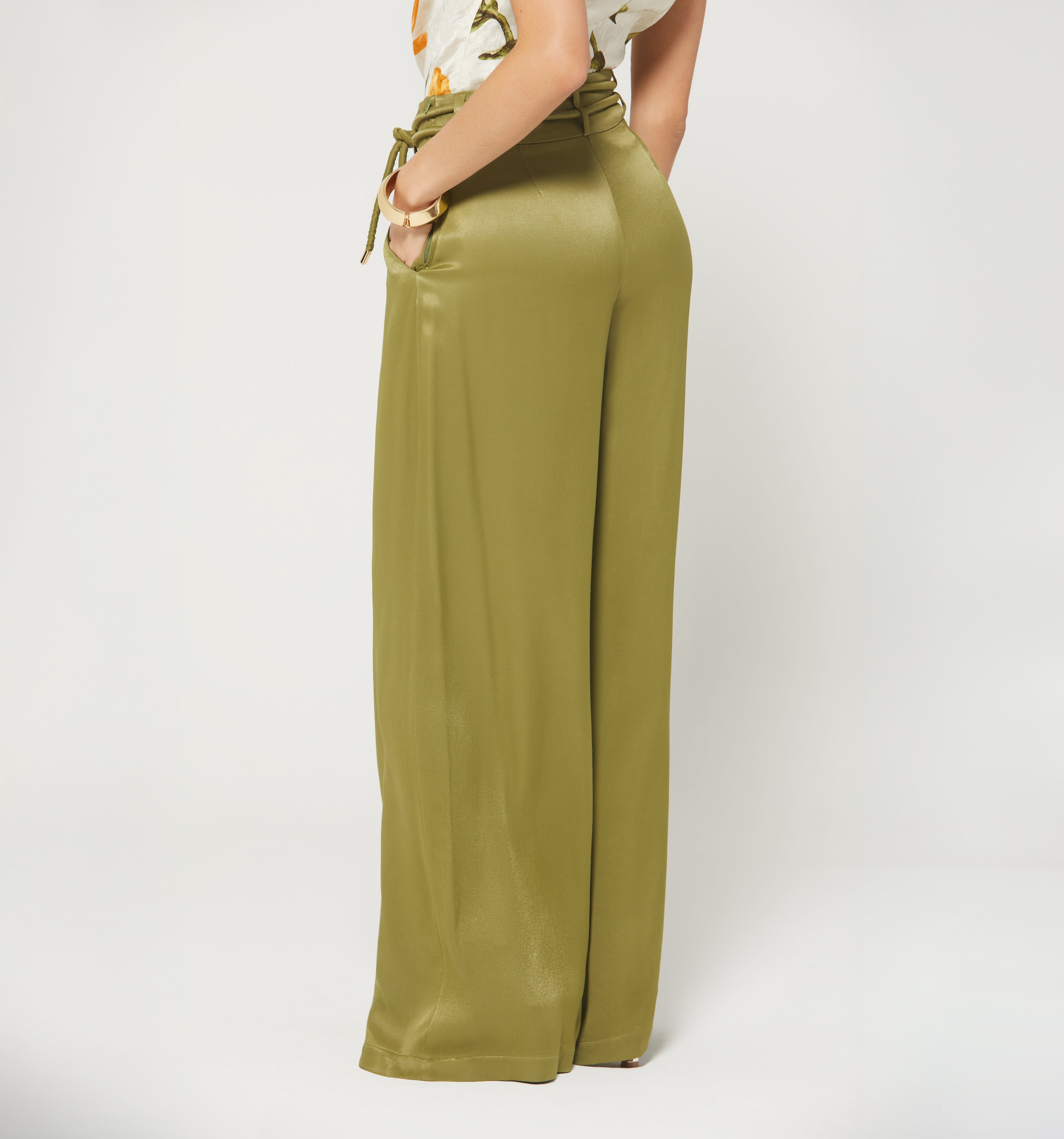 Pantalon Palazo Tiro Alto Con Tira Doble