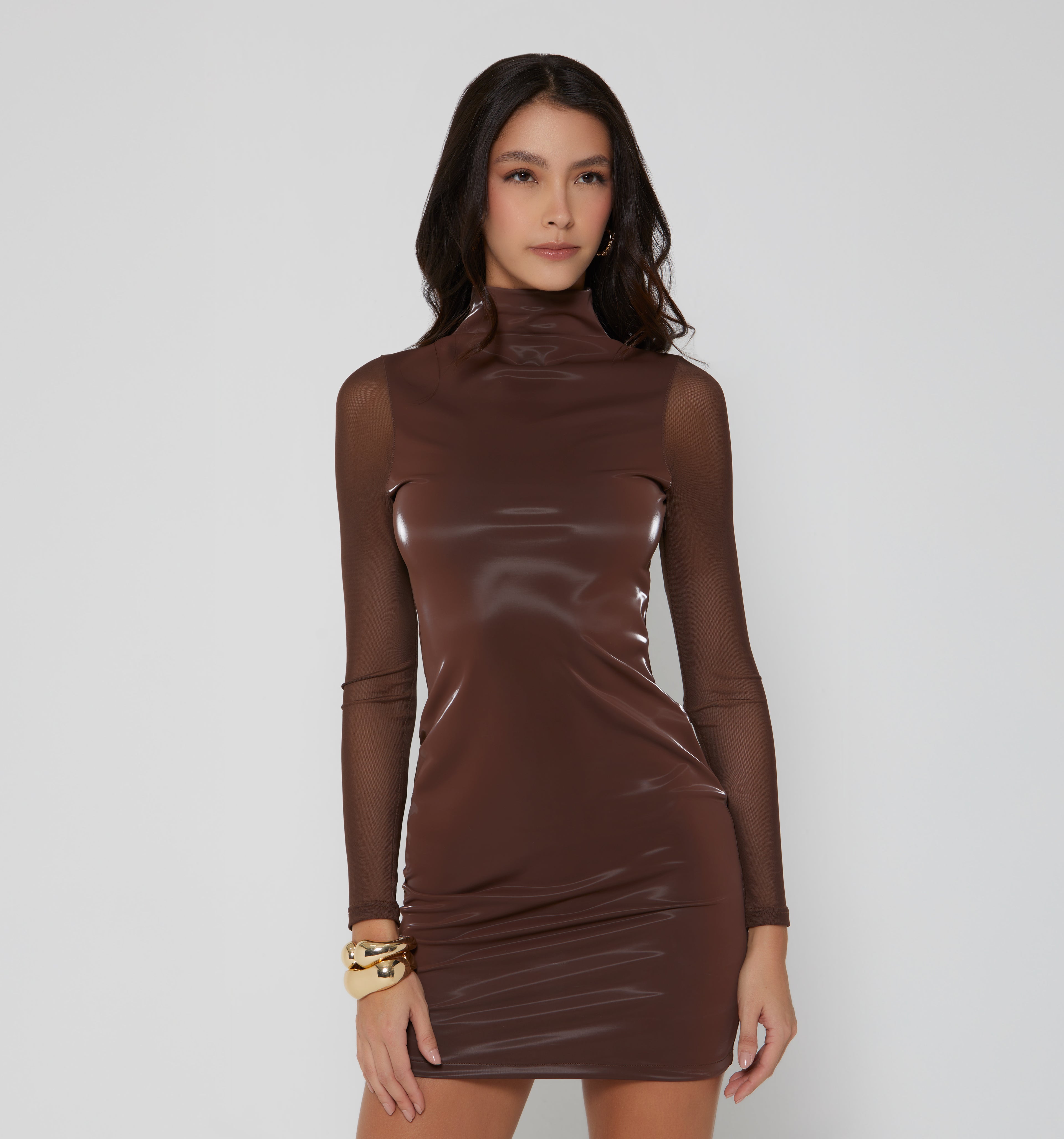 Vestido Corto  Manga Larga De Mesh