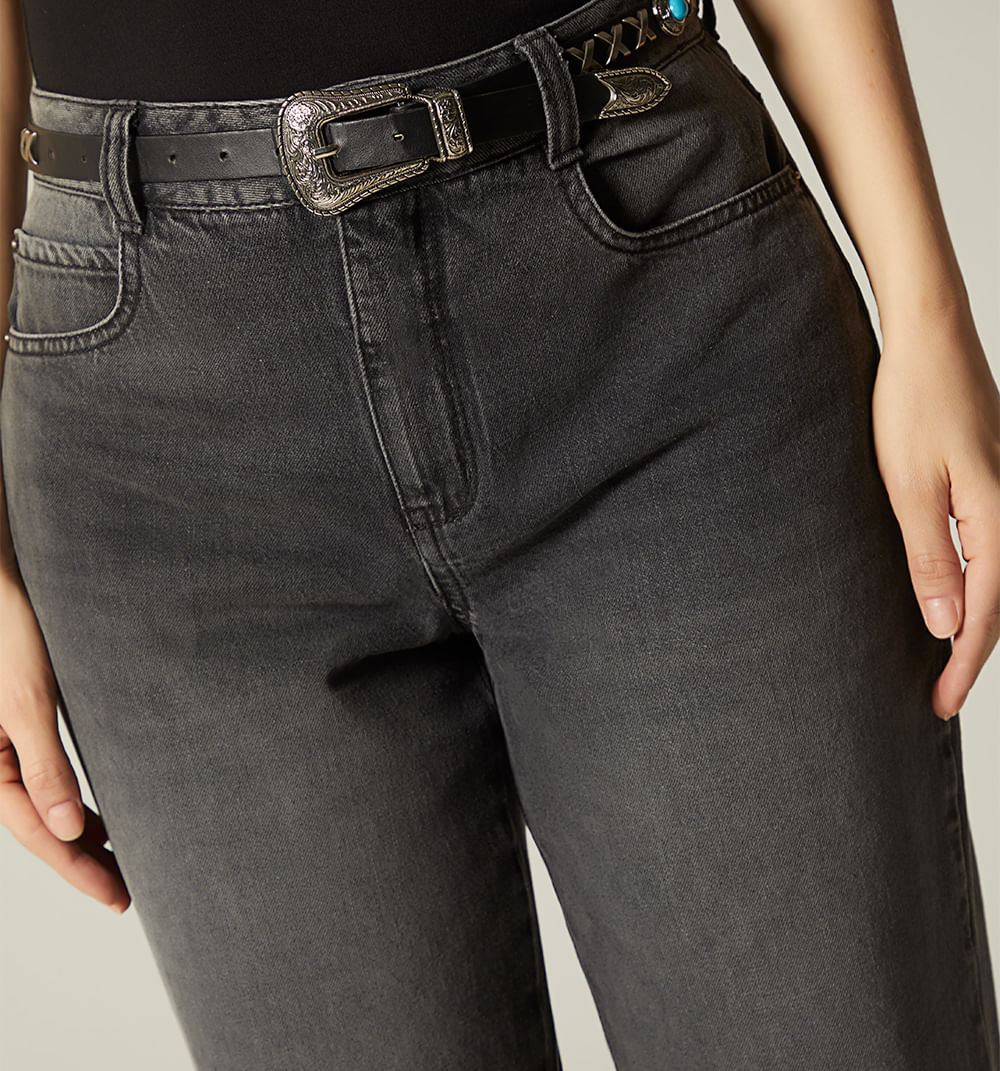 Jean Boyfriend Tiro Alto, Ruedo Con Rese